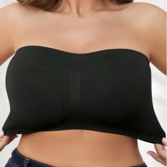 Plus Size Solid Wireless Strapless Knitted Bandeau Bra Pink - Picture 5 of 6